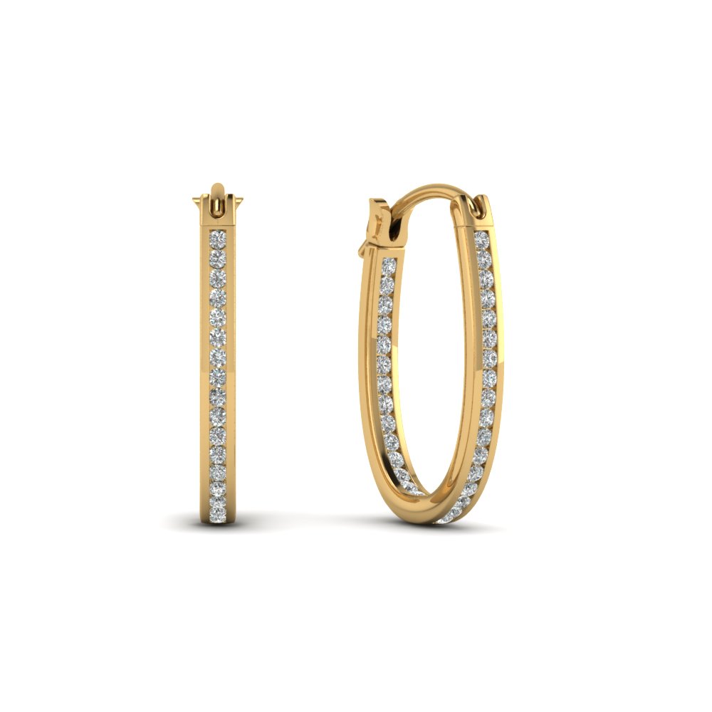 Round Cut Diamond Hoops Earrings In 14K Yellow Gold | Fascinating Diamonds