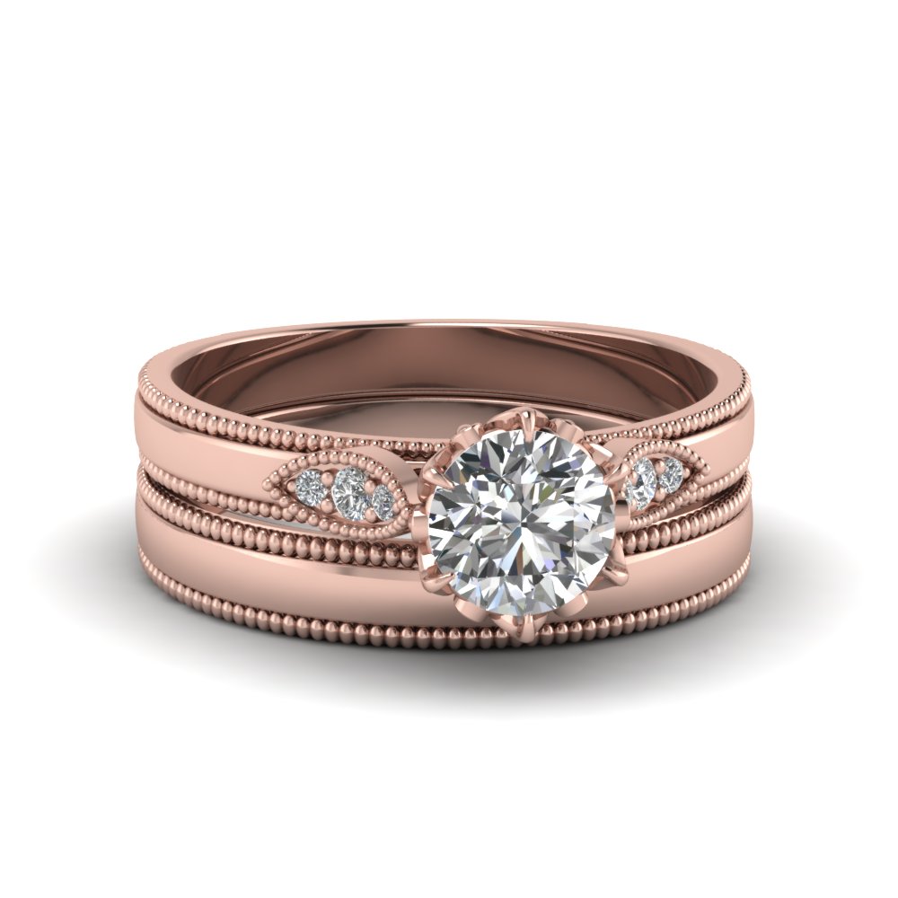 Round Cut Diamond Leaf Accent Nature Wedding Ring Set In 18k Rose Round Cut Diamond Leaf Accent Nature Wedding Ring Set In 18k Rose Gold Fd122990ro Nl Rg