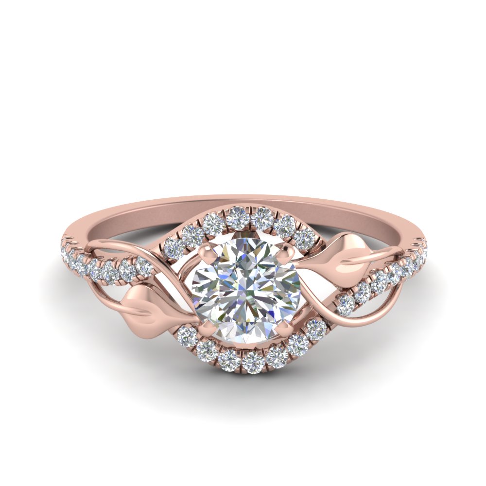 round cut lab diamond nature inspired twisted halo engagement ring in FD8410ROR NL RG