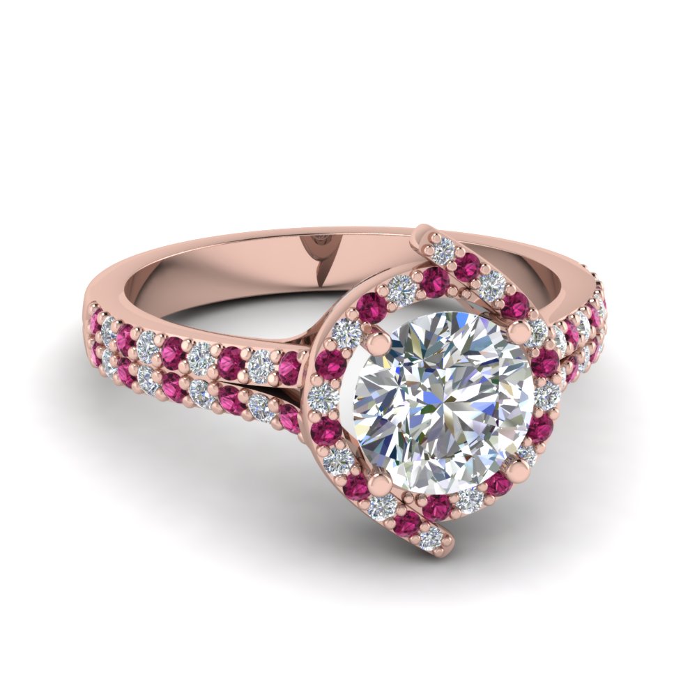 Beautiful Round Halo Diamond Engagement Ring With Pink ...