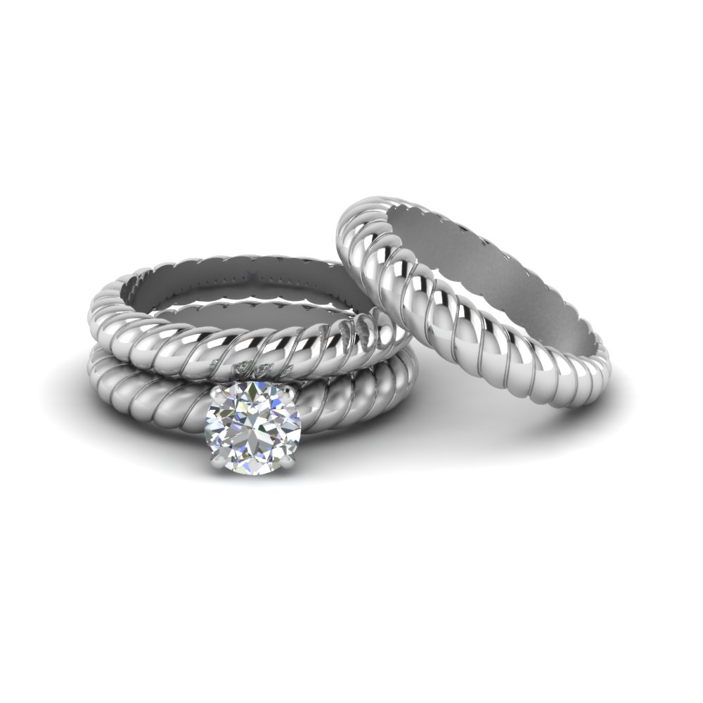 Round Cut Diamond Rope Style Trio Matching Set For Bride And Groom Round Cut Diamond Rope Style Trio Matching Set For Bride And Groom In Fd8226tro Nl Wg