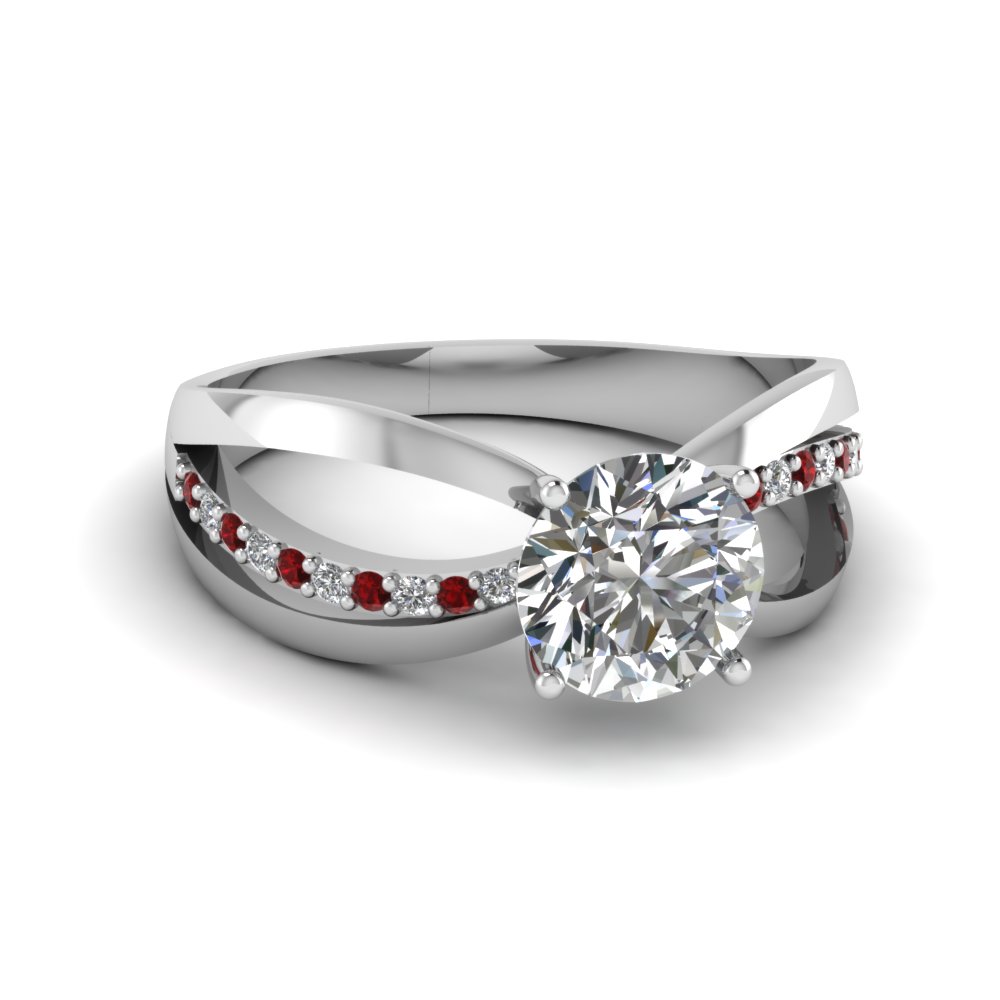 14K White Gold Red Ruby Side Stone Engagement Rings | Fascinating Diamonds