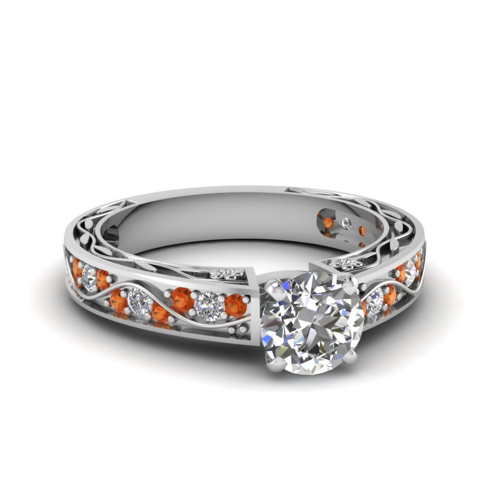 Orange Sapphire Round Engagement Rings