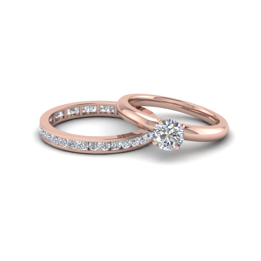 round cut solitaire engagement ring with diamond eternity band 14K rose gold FD8218B NL RG