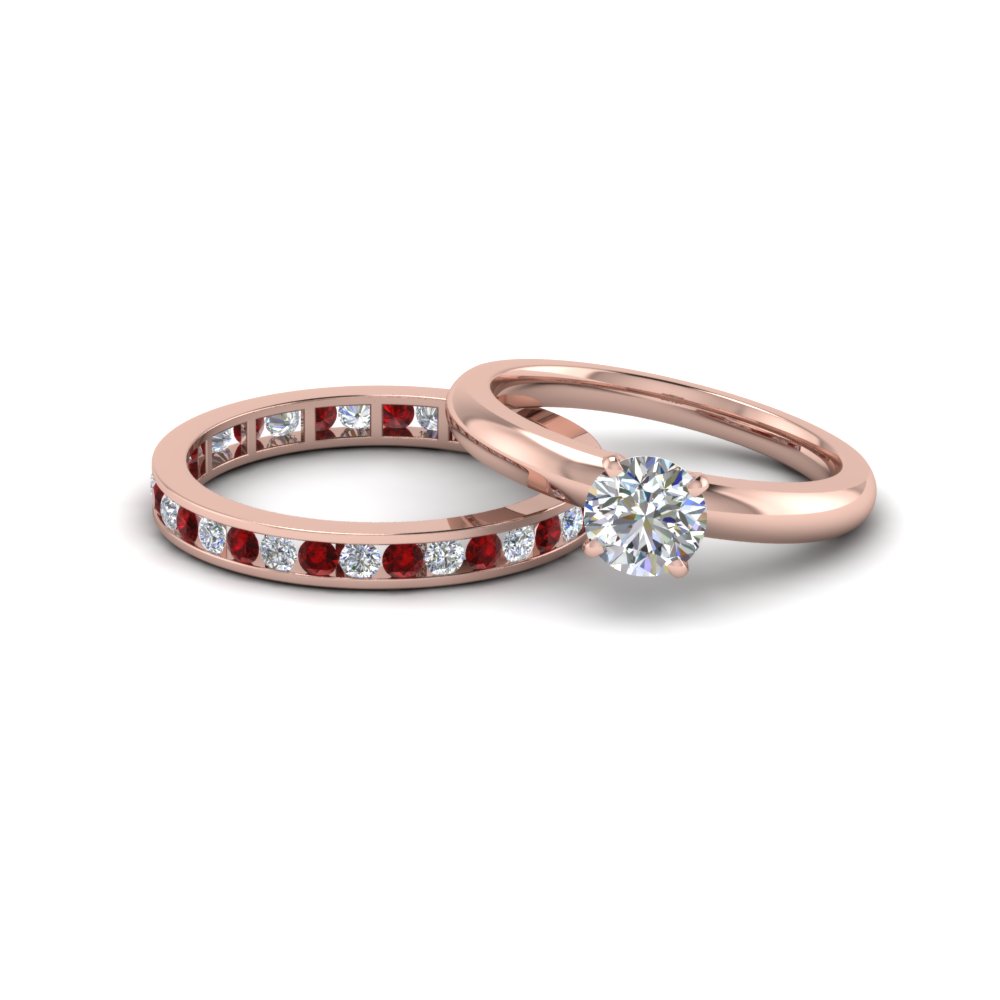 Round Cut Diamond Solitaire Ring With Eternity Band Ruby In 18k Round Cut Diamond Solitaire Ring With Eternity Band Ruby In Fd8218bgrudr Nl Rg