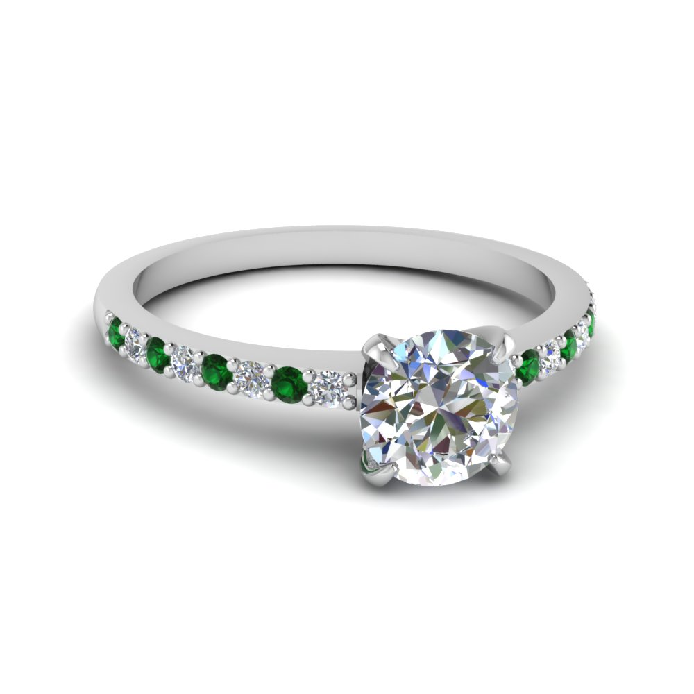 delicate round cut diamond petite engagement ring with emerald in FD1026RORGEMGR NL WG.jpg