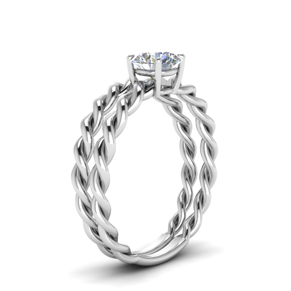 Semi Mount Shaped Round Diamond Rope Wedding Set with White Diamond 14K White Gold