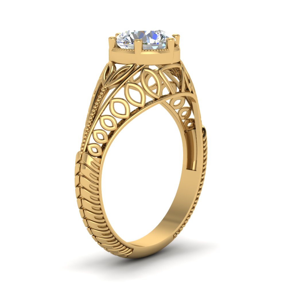 Edwardian Filigree Solitaire Engagement Ring In 14K Yellow Gold ...