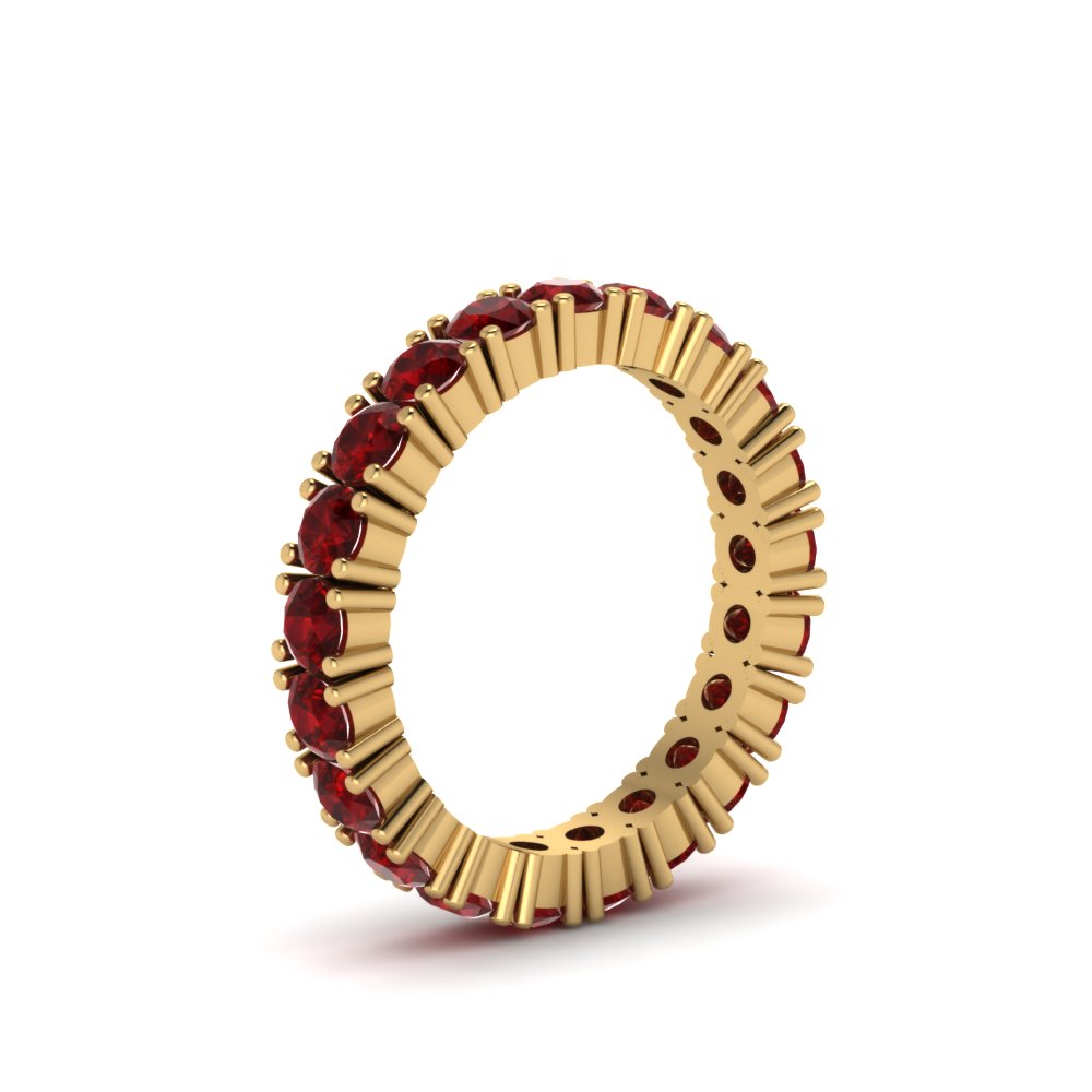 Shared Prong Ruby Eternity Band 2 Carat In 14K Yellow Gold