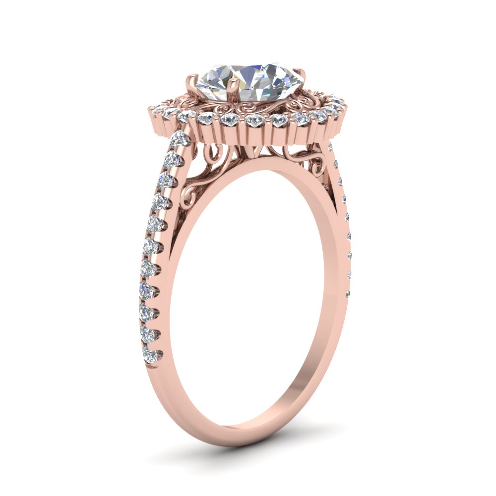 Filigree Halo Diamond Engagement Ring In 14K Rose Gold | Fascinating ...