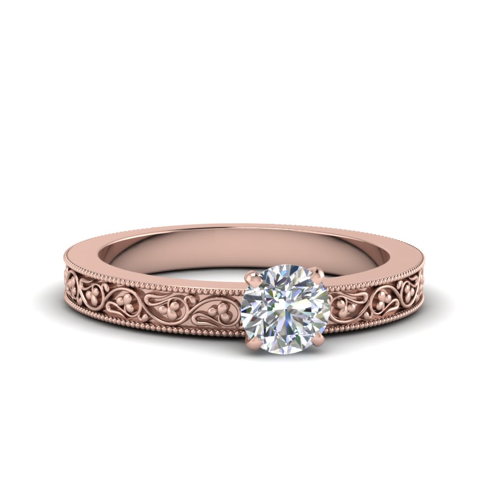 round cut filigree solitaire diamond engagement ring for women in 18K rose gold FDENS3627ROR NL RG