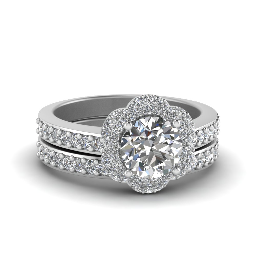 Floral Diamond Halo Ring Set