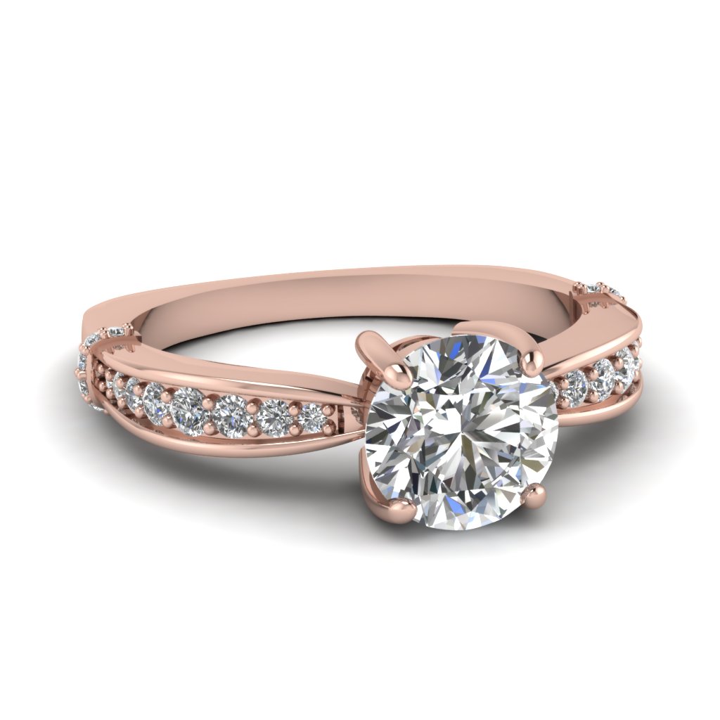 Round Cut Graduated Accents Round Diamond Vintage Wedding Ring In 14K Rose Gold  Fascinating 