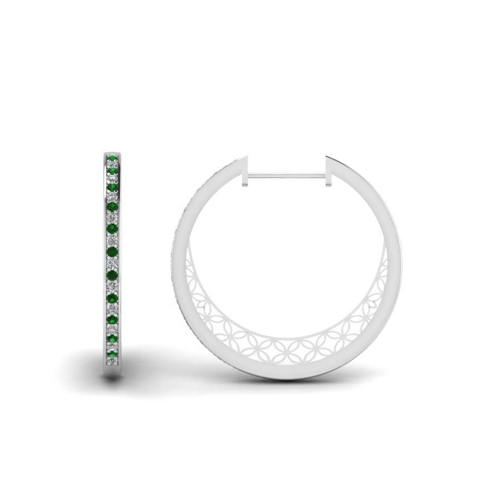 pave small hoop diamond earring with emerald in FDEAR1108GEMGR NL WG.jpg