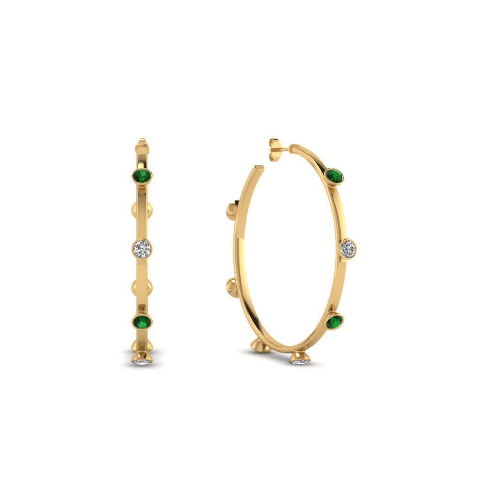 Pee Diamond Hoop Earring With Emerald In 18k Yellow Gold Pee Diamond Hoop Earring With Emerald In Fdear68854gemgr Nl Yg