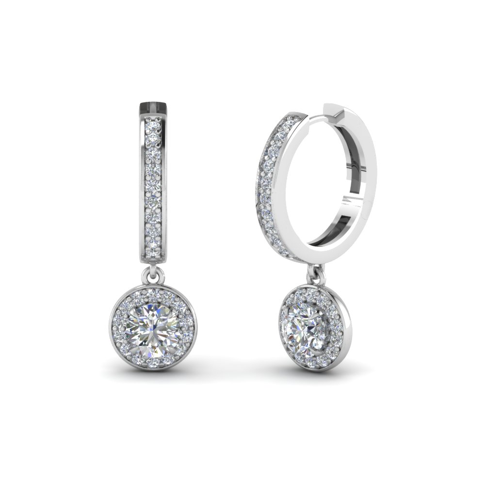 round cut halo diamond hoop earring in 14K white gold FDEAR1185RO NL WG