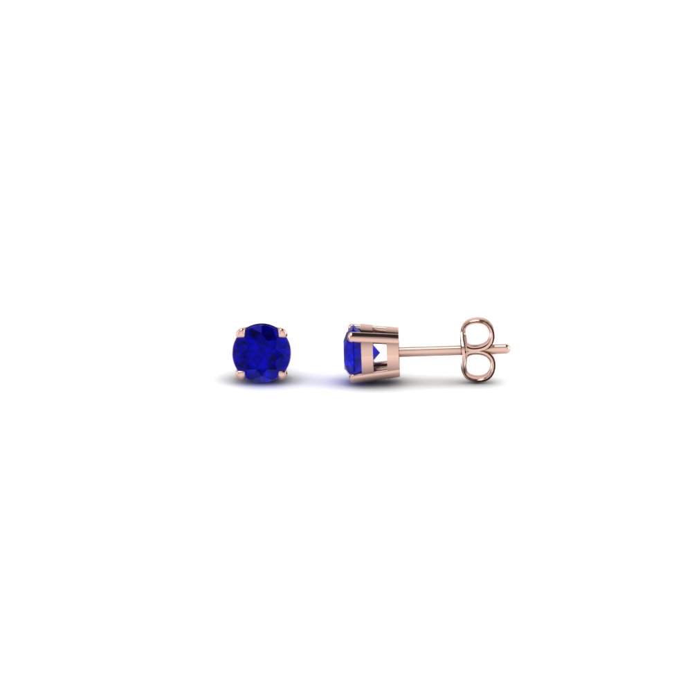 round cut handmade 0.20 carat diamond stud earring jewelry with blue sapphire in 14K rose gold FDEAR4ROGSABL20CT NL RG