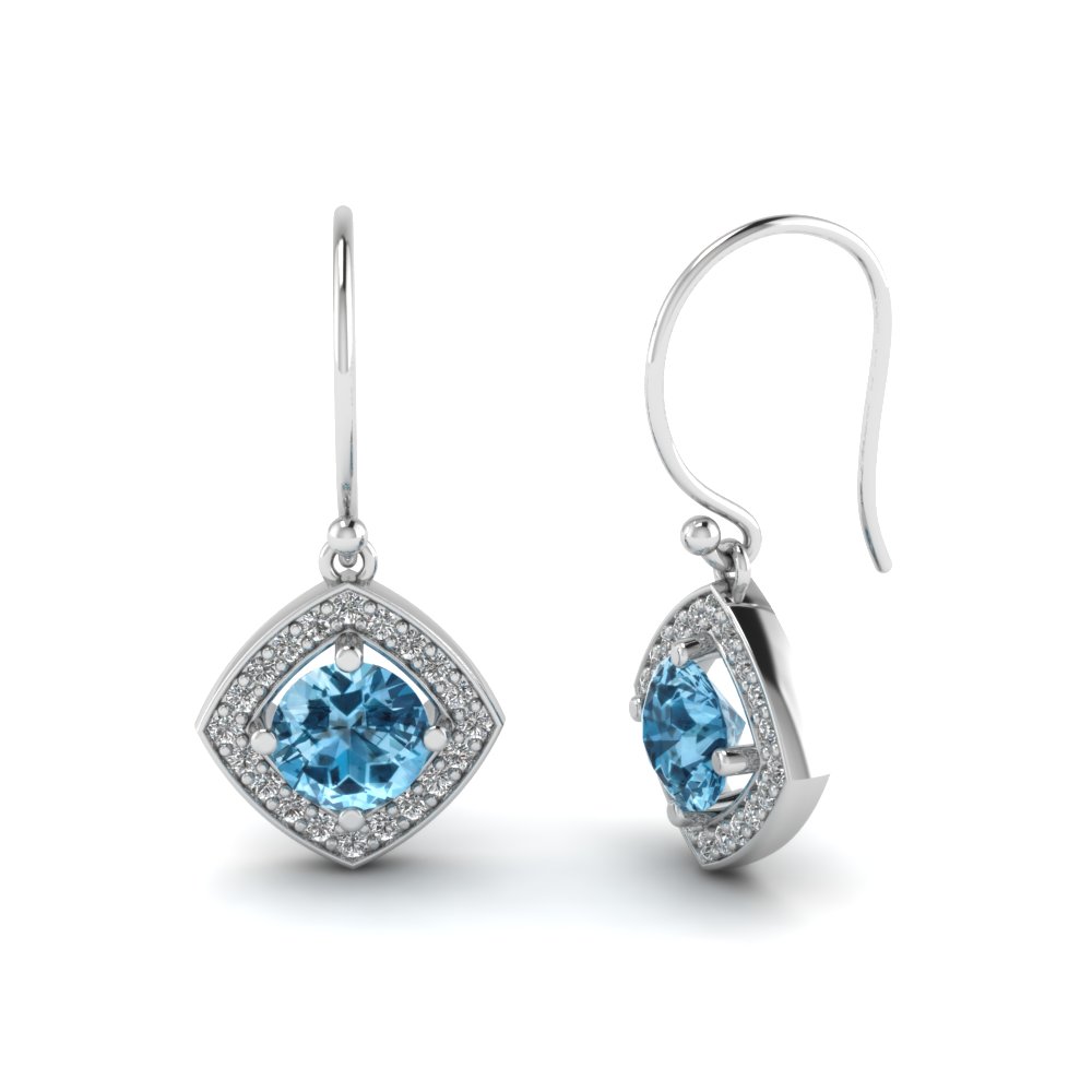 Round Cut Ice Blue Topaz Drop Earrings With White Diamond In 14k Round Cut Ice Blue Topaz Drop Earrings With
