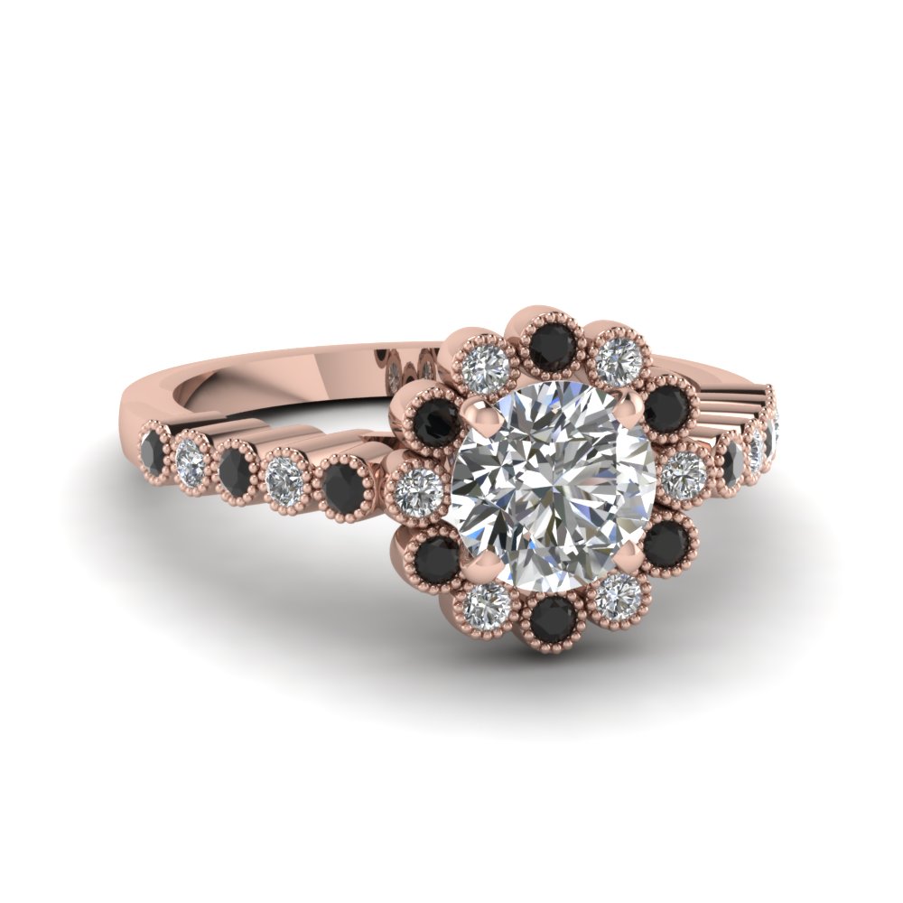 Round Cut Milgrain Bezel Set Floral Engagement Ring With ...