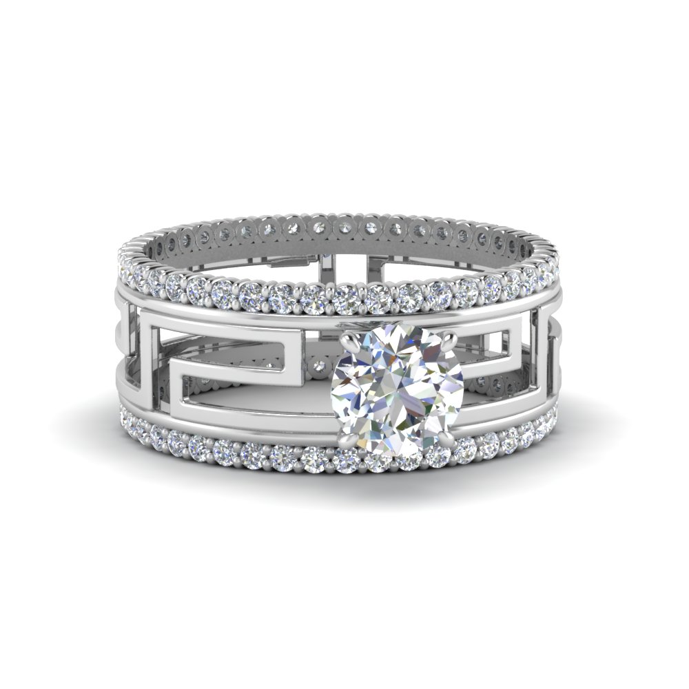 Round Cut Modern Diamond Trio Wedding Set In 14k White Gold Round Cut Modern Diamond Trio Wedding Set In 14k White Gold Fd8483ror Nl Wg