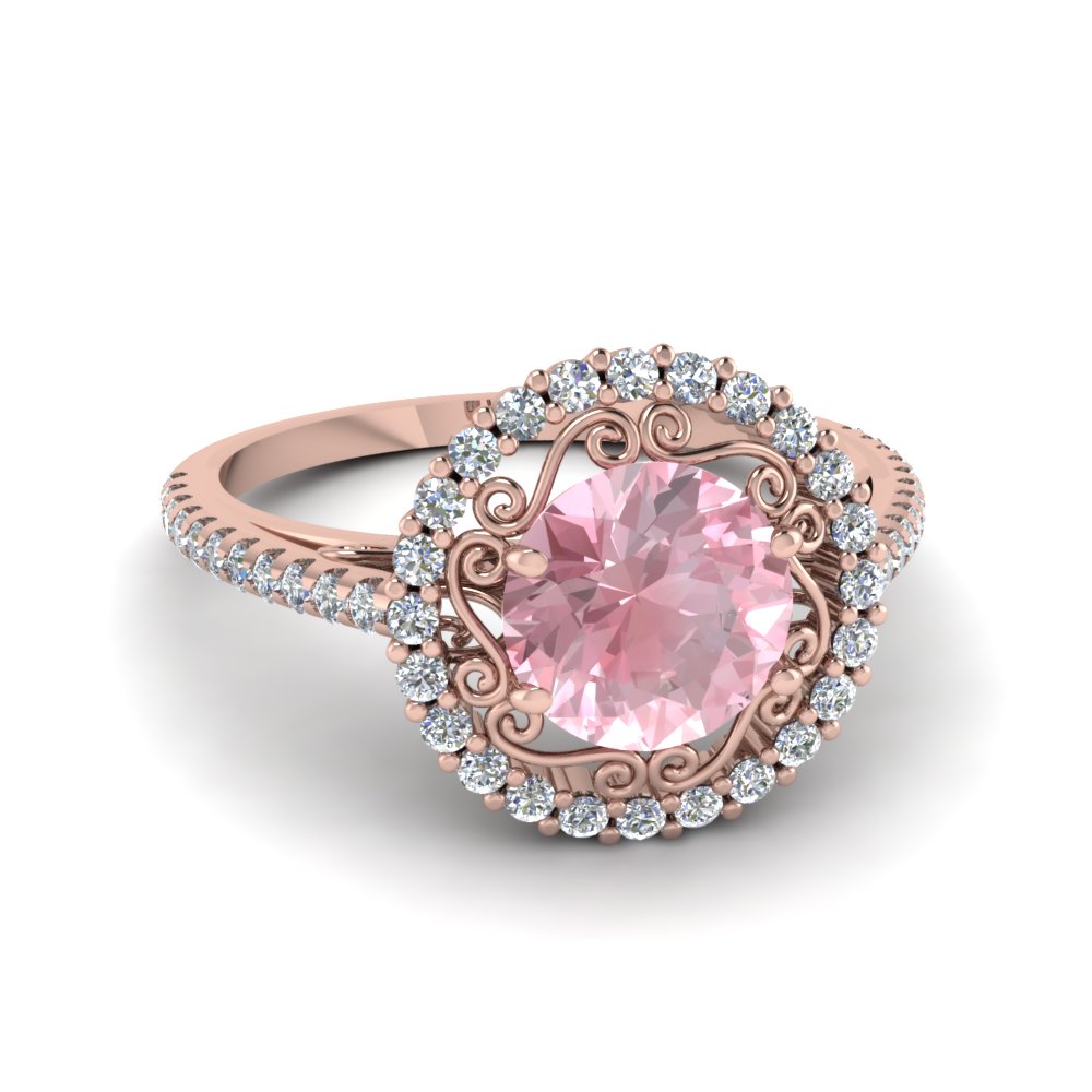 Morganite Halo Colored Engagement Ring In 14K Rose Gold | Fascinating ...