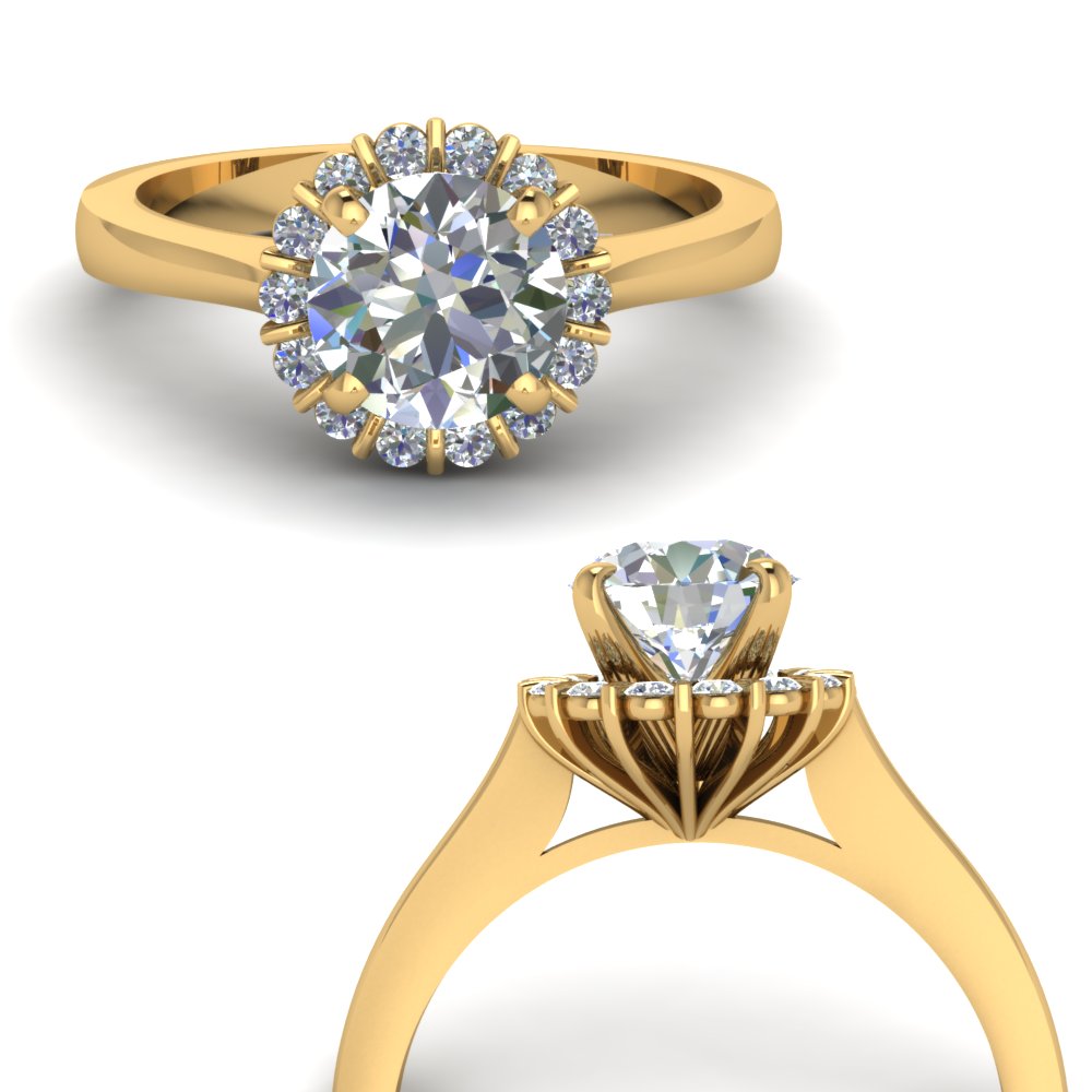floating floral halo diamond engagement ring in FDENS3172RORANGLE3 NL YG