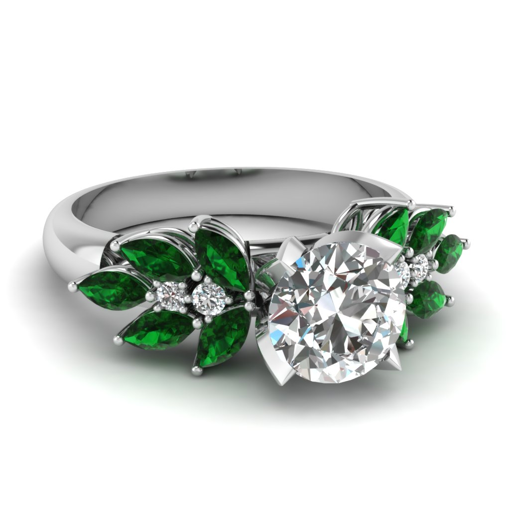 Emerald Side Stone Engagement Rings