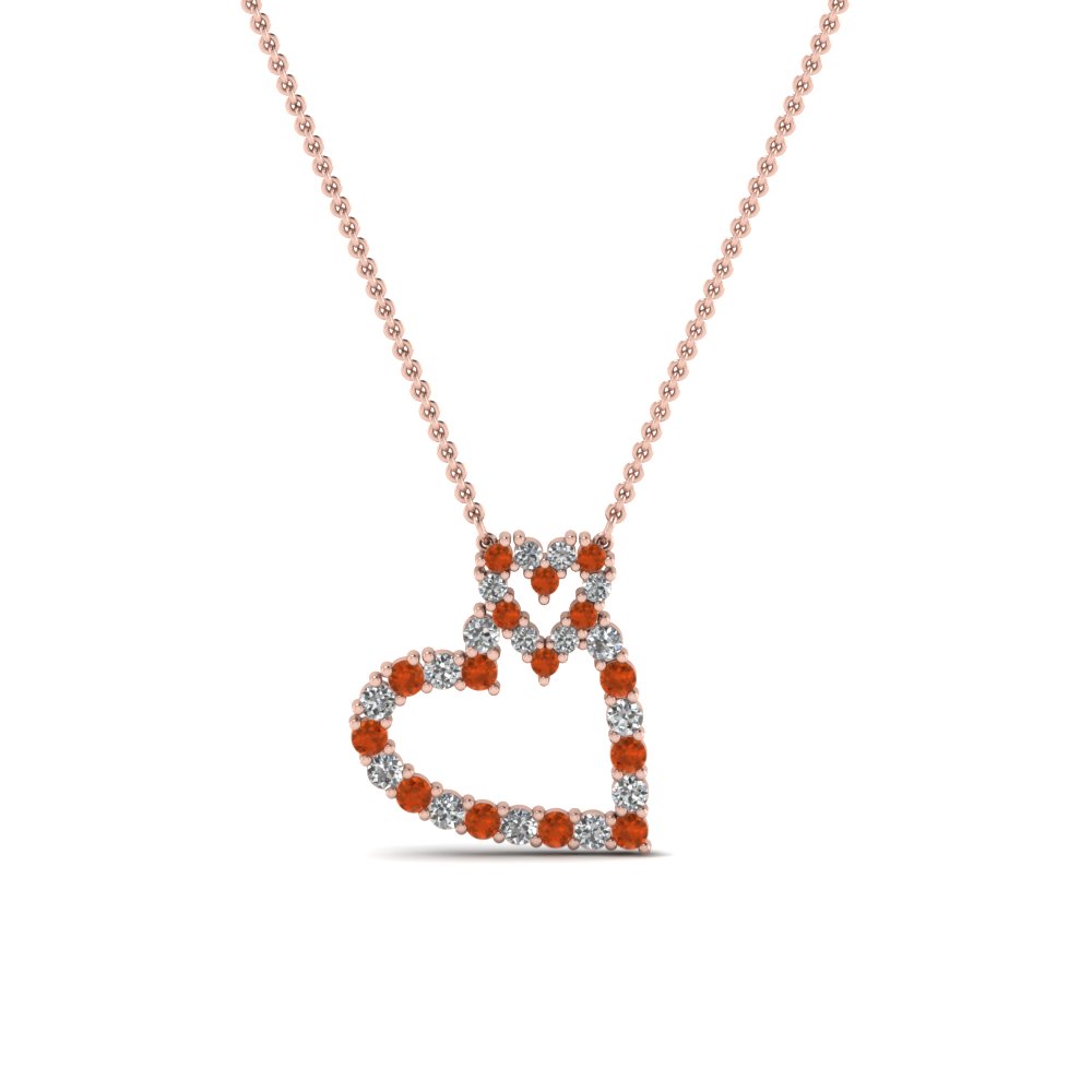 interlinked heart diamond pendant with orange sapphire in FDHPD343GSAOR NL RG