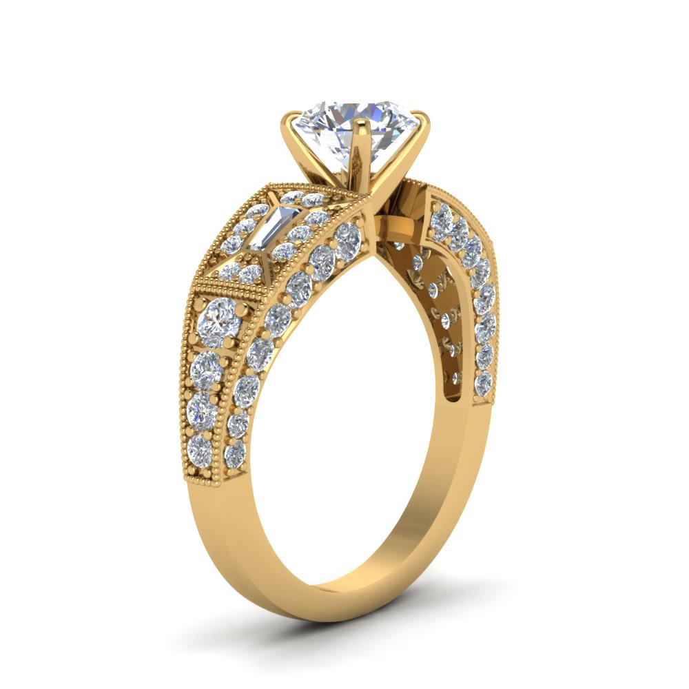 Round Cut Victorian Vintage Style Diamond Engagement Ring In 18K Yellow ...