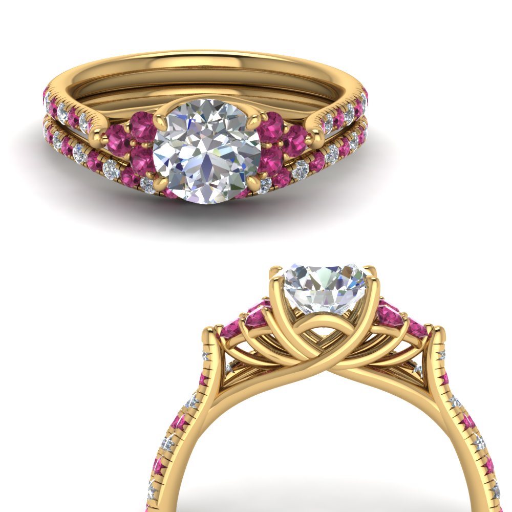 Petite Cathedral Pink Sapphire Ring Set
