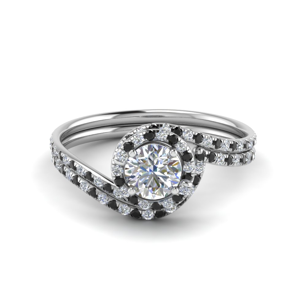 round cut diamond wedding ring sets with black diamond in 14k white gold - Black Diamond Wedding Ring Set round cut diamond wedding ring sets with black diamond in 14k white gold - Black Diamond Wedding Ring Set