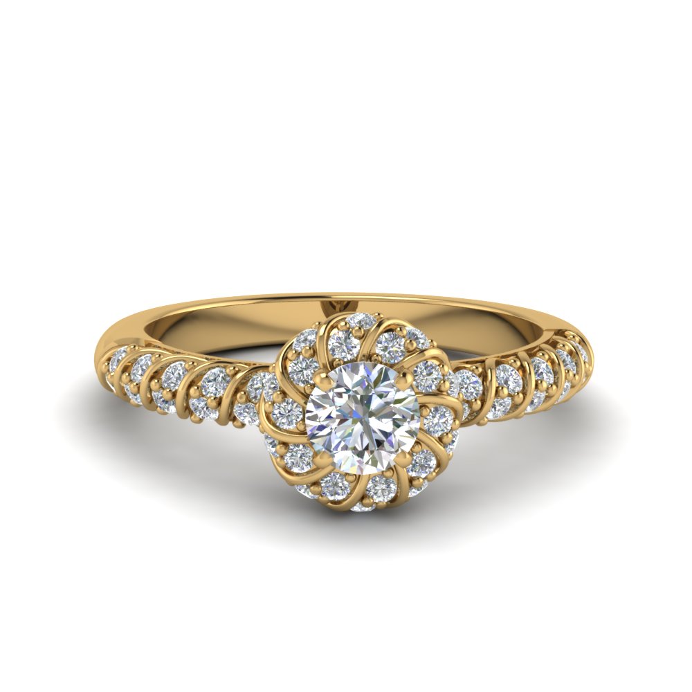 rope twisted halo diamond engagement ring in FDENS3185ROR NL YG