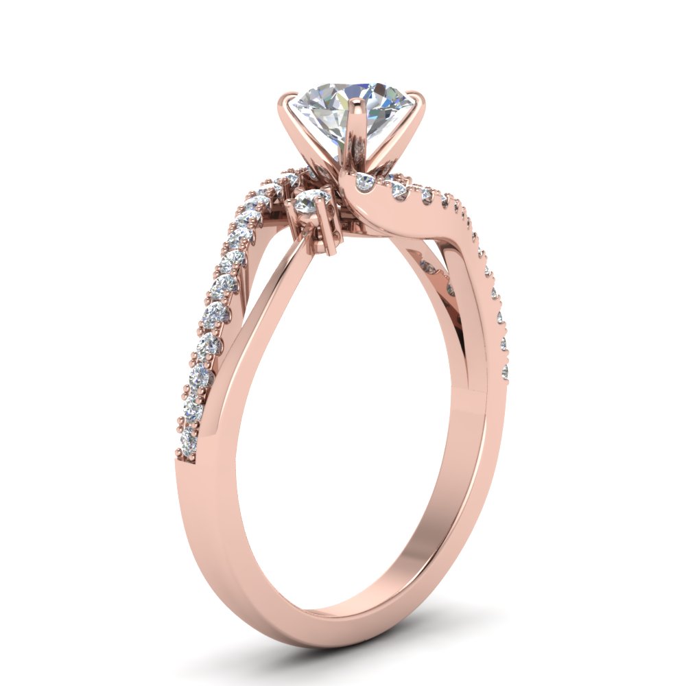 Round Cut Swirl 3 Stone Diamond Engagement Ring In 14K Rose Gold ...
