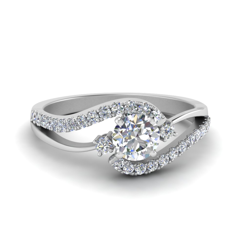 Swirl 3 Stone Diamond Engagement Ring