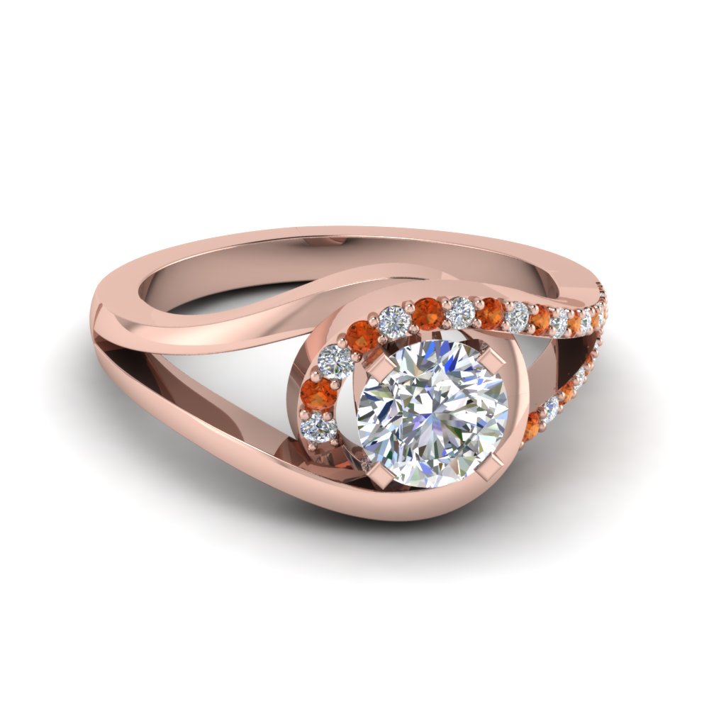 Split Orange Sapphire Diamond Rings