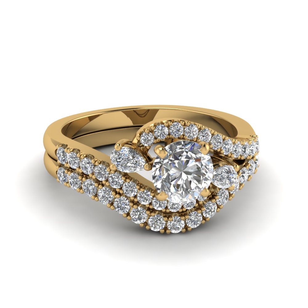 swirl halo diamond matching wedding ring sets in 14K yellow gold FDENS2232RO NL YG