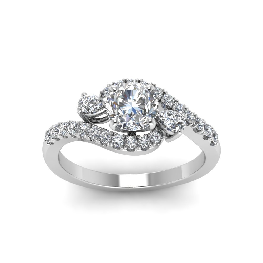 Swirl Halo Simple diamond Engagement Ring In 14K White Gold