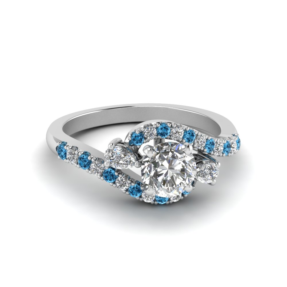 Swirl Halo Simple Lab Diamond Engagement Ring With Blue Topaz In