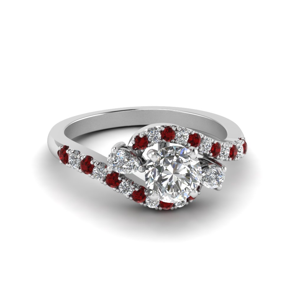 swirl halo simple diamond engagement ring with ruby in 14K white gold FDENS2232RORGRUDR NL WG