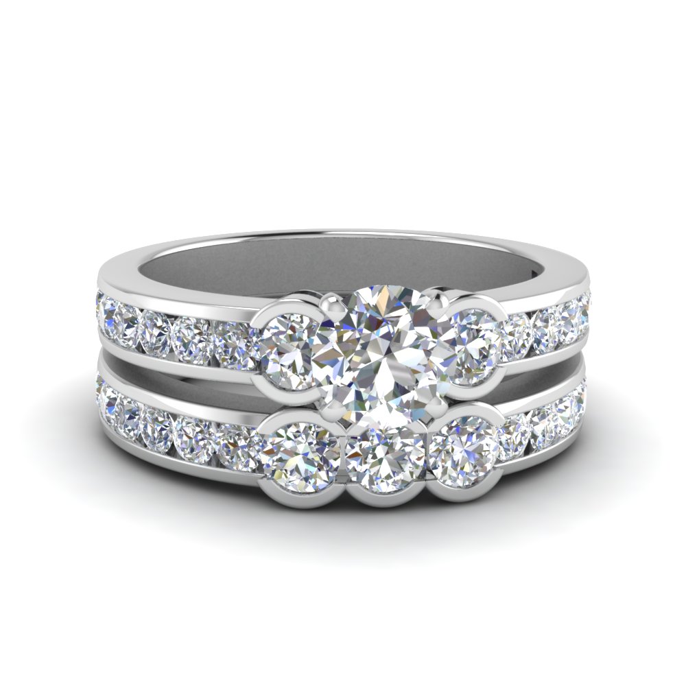 Princess Cut Channel Set 3 Diamond Accent Wedding Set With Sapphire In ...