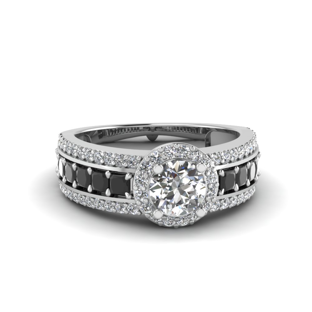 round cut trio halo engagement ring with black diamond in 14k white gold fdenr8882rorgblack nl wg - Trio Wedding Ring Sets round cut trio halo engagement ring with black diamond in 14k white gold fdenr8882rorgblack nl wg - Trio Wedding Ring Sets