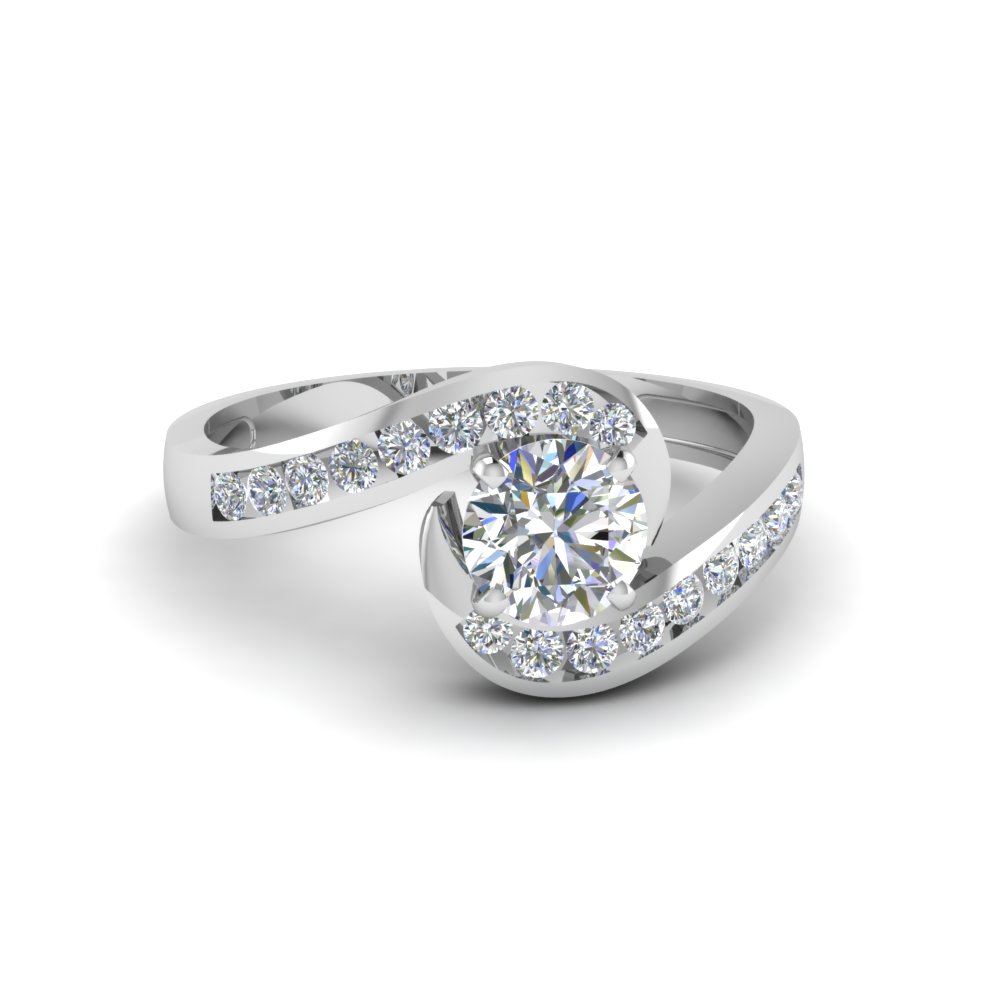 Round Cut Twist Channel Set diamond Engagement Ring In 14K White Gold