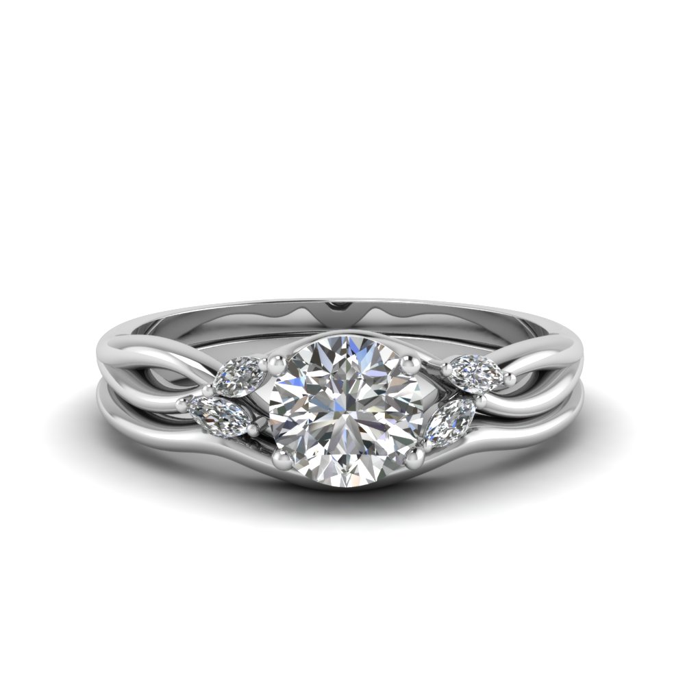 round cut twisted diamond engagement ring with matching curved band in FD8300RO NL WG