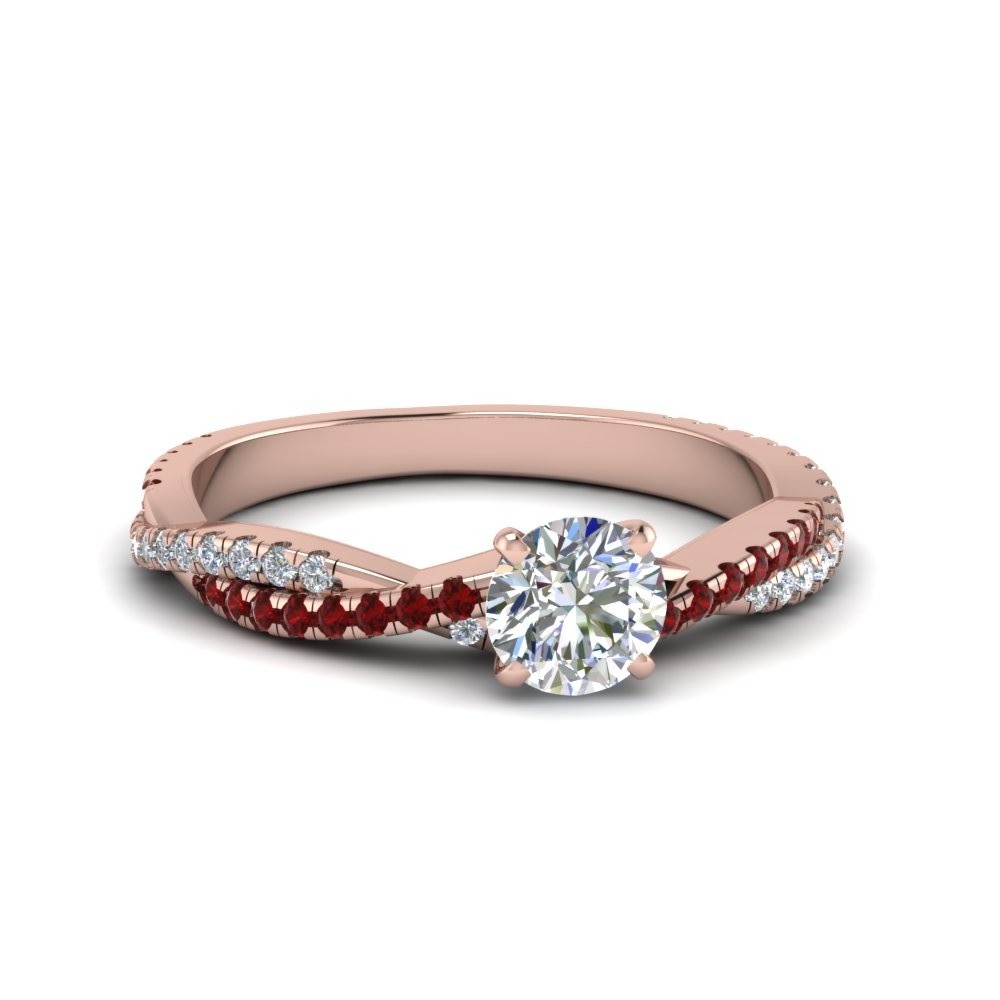round cut twisted vine diamond engagement ring for women with ruby in 14K rose gold FD8233RORGRUDR NL RG