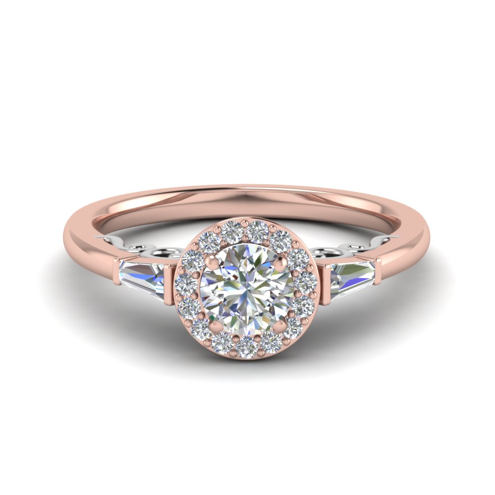 2 Tone Baguette With Halo Diamond Ring