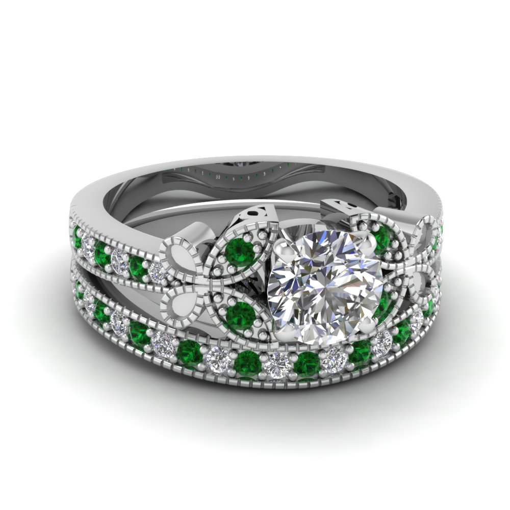 round cut vintage butterfly diamond wedding ring with emerald in fdens3077rogemgr nl wg - Emerald Wedding Ring round cut vintage butterfly diamond wedding ring with emerald in fdens3077rogemgr nl wg - Emerald Wedding Ring