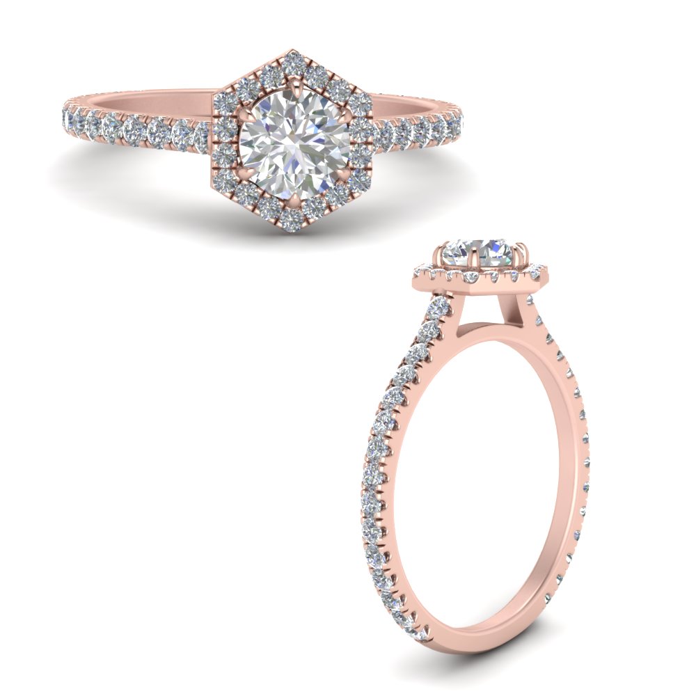 1.50 Carat Manufactured Diamond Hexagon Halo Ring with 18K Rose Gold White Diamond