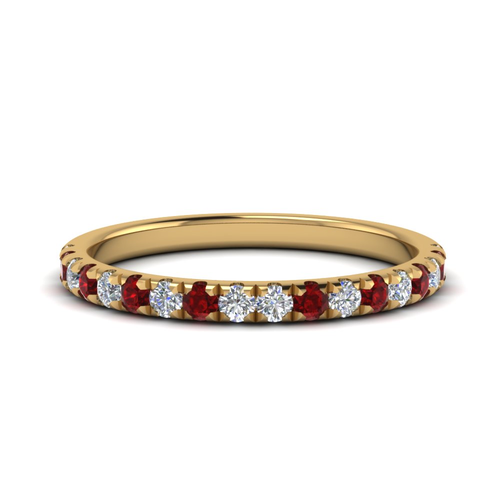 Delicate Stackable Diamond Wedding Band With Ruby In Gold | Fascinating ...
