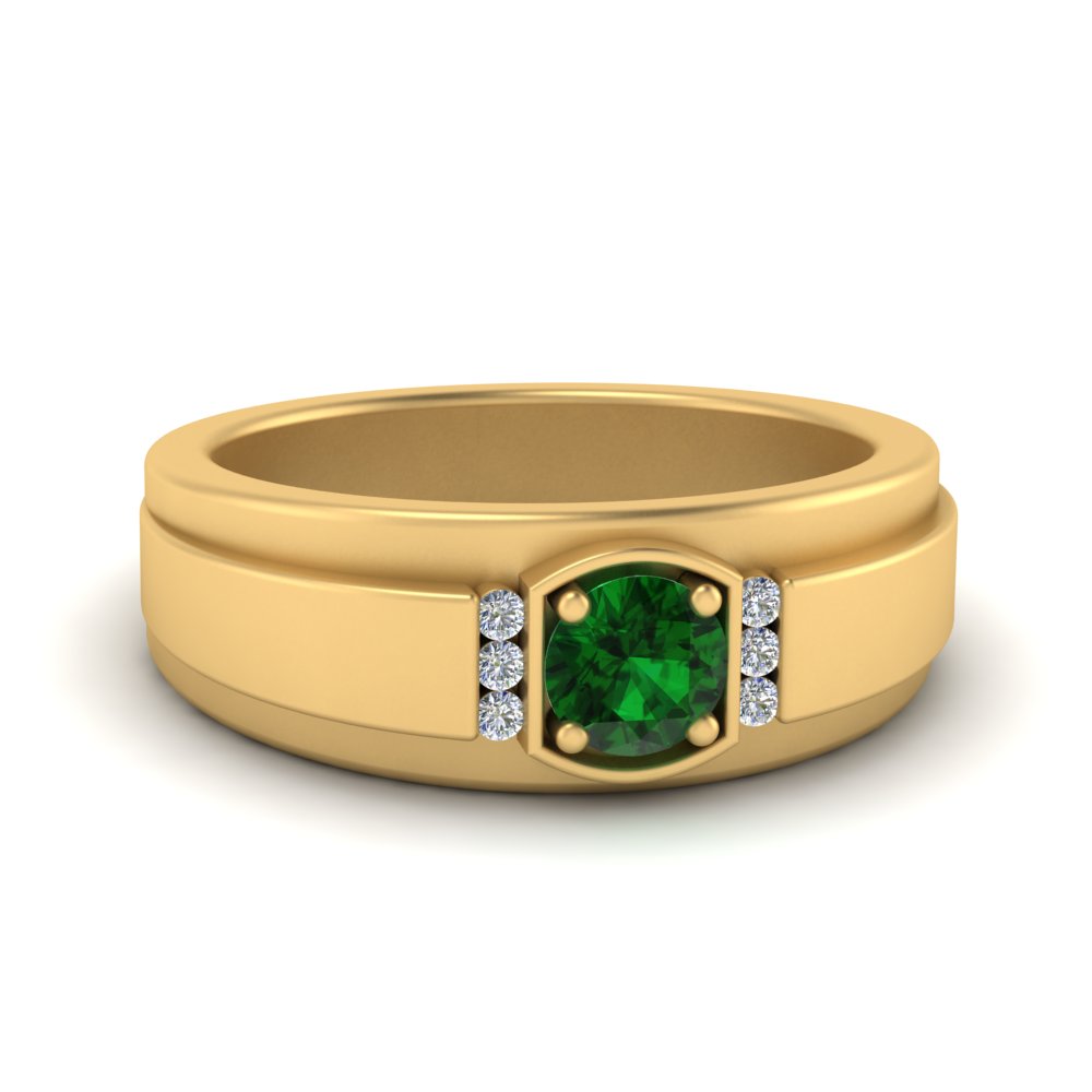 1.40 Ct Princess Cut Green Emerald Wedding Mens Ring In 14K Yellow Gold Over 