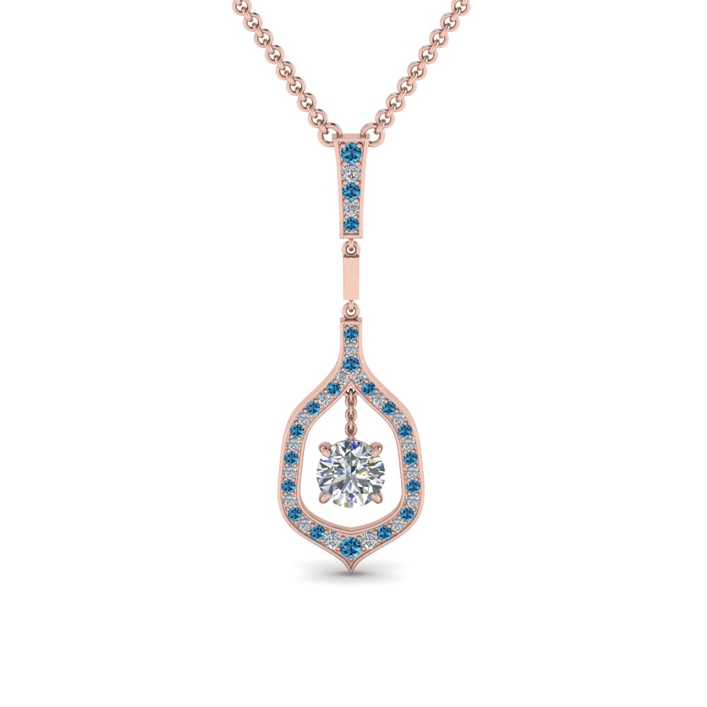 round floating diamond necklace pendant with blue topaz in 14K rose gold FDPD8489ROGICBLTO NL RG